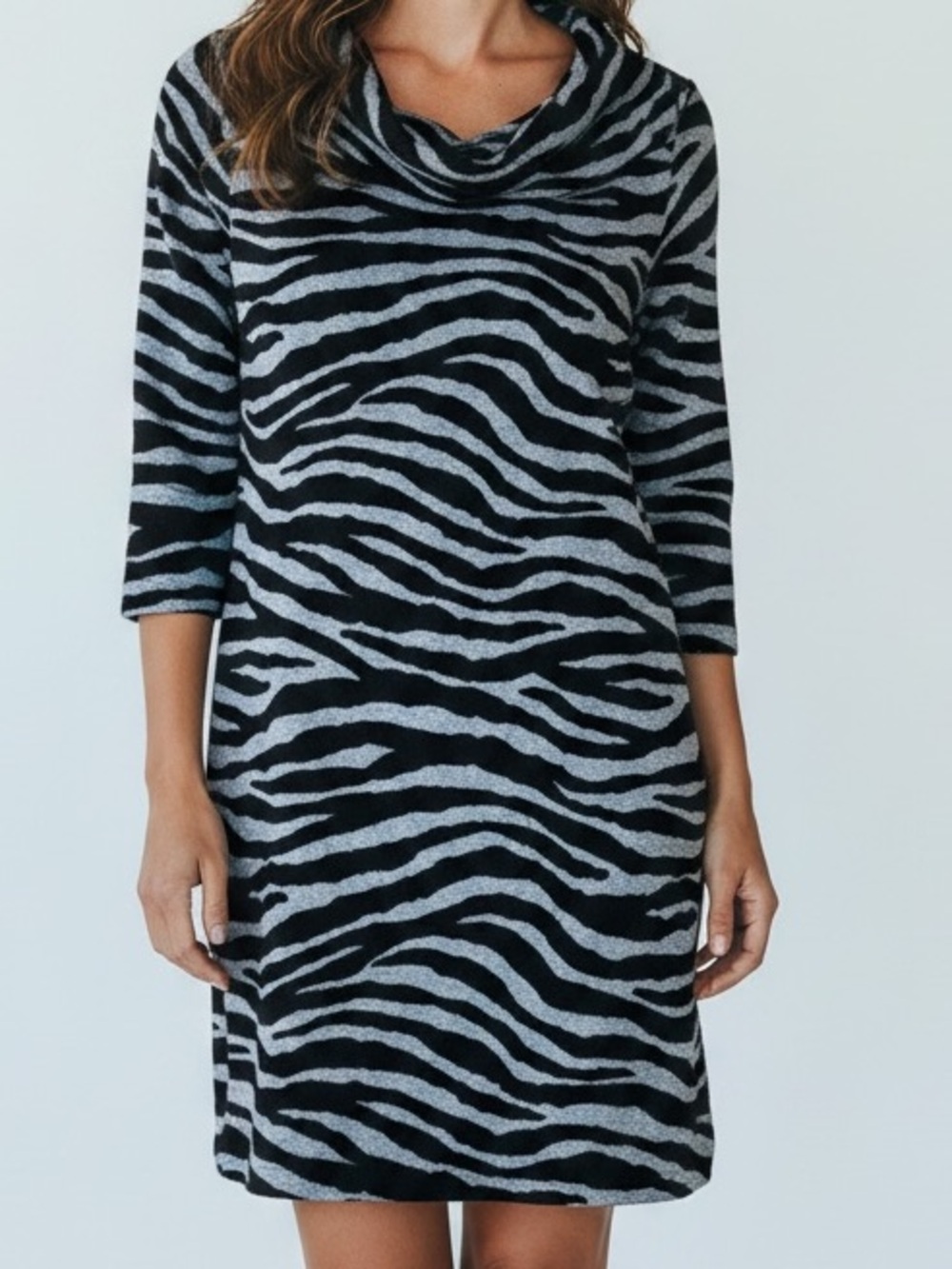 Michael Kors Black & Light Gray Striped Knit Dress